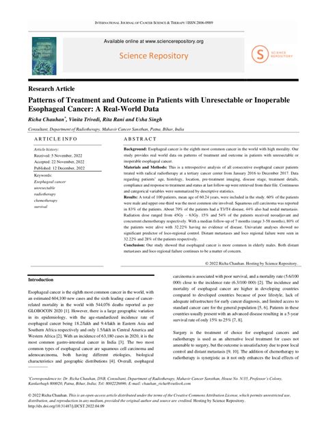 PDF Patterns Of Treatment And Outcome In Patients With Unresectable