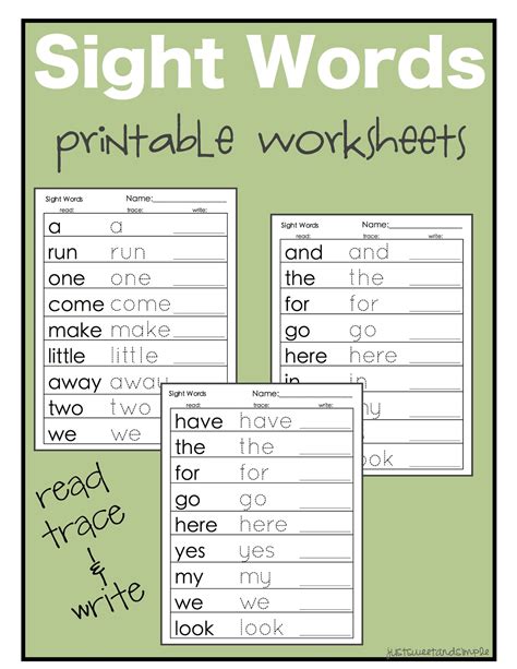 Preschool Sight Words Worksheet