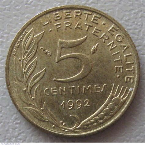 5 Centimes 1992 Fifth Republic Francs 1986 2001 France Coin 956