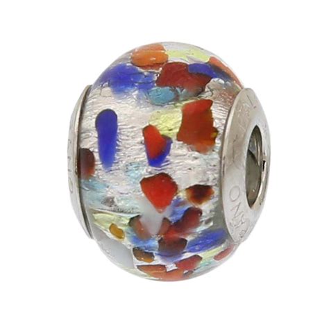 Charm Beads Silver Multicolor Confetti Murano Glass Charm Bead