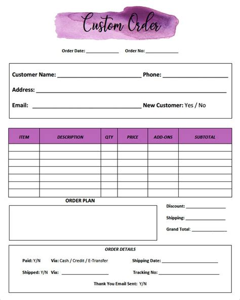 Custom Order Form Printable Template Small Business Etsy