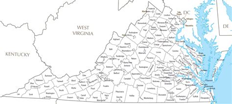 Virginia State Map Showing Counties