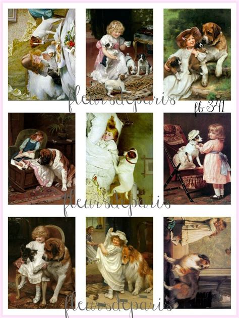 ~ Shabby Chic Vintage Animal Art Children Dogs 9 Small Prints On Fabric
