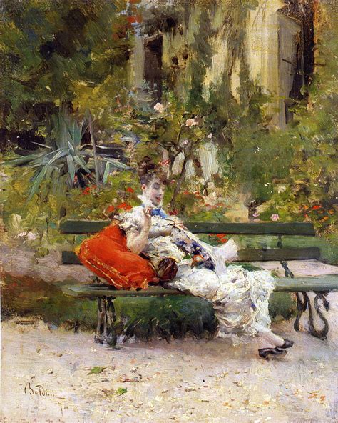 G Boldini Berthe Che Cuce In Giardino 1874 Garden Painting Oil