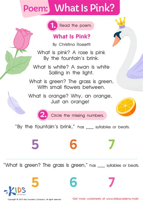 Poem What Is Pink Worksheet For Kids