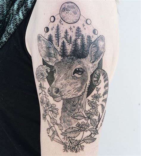 Illustration Style Deer Half Sleeve Tattoo 45 Inspiring Deer Tattoo