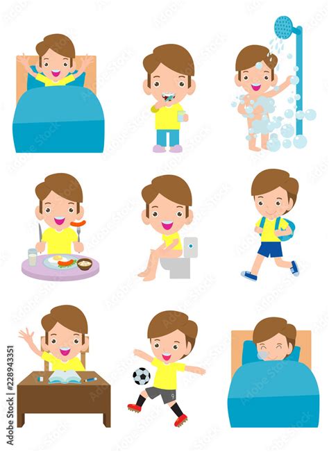 Vecteur Stock Daily Routine Activities For Kids With Cute Boyroutines