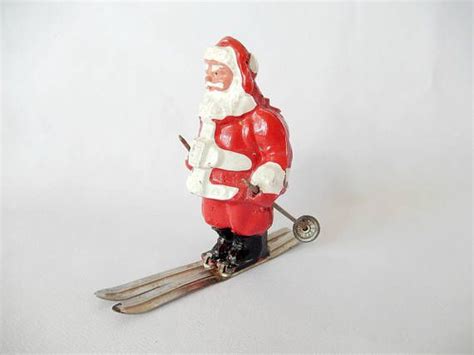 Vintage Barclay Figurine Santa On Skis Complete With Skis