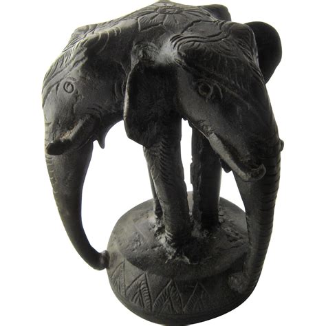 Ca 1900 Bronze Three Elephant Heads Paperweight Sculpture Incised Work ...