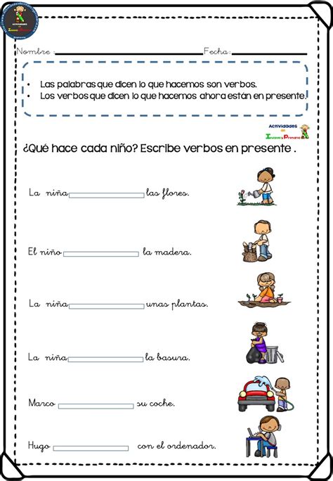 coloección de fichas para trabajar los verbos en primaria