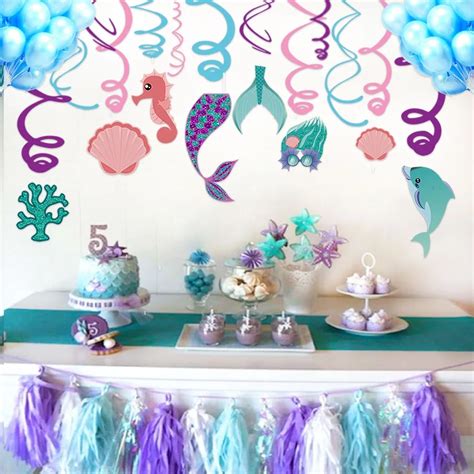 30pcsset Mermaid Theme Birthday Party Decorations Pvc Ceiling Hanging