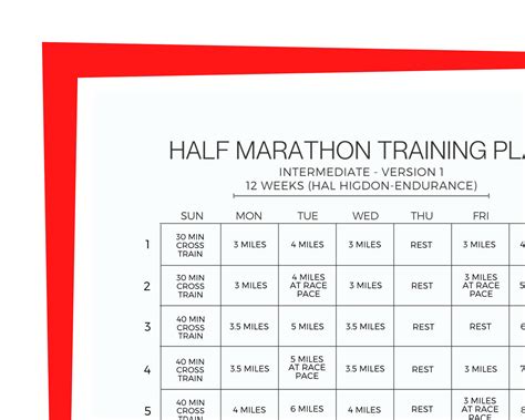 Half Marathon Plan For Intermediate Runners Printable Download Half