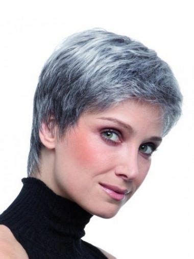 Comfortable Lace Front Cropped Synthetic Grey Wigs Super Short Hair Thick Hair Styles Short