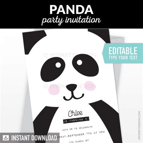 Panda Party Invitation Printable Birthday Invite My Party Design