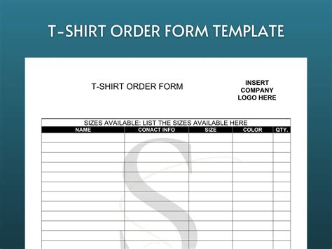 Printable Downloadable T Shirt Order Form Template Printables