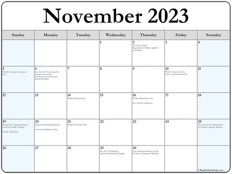 November Calendar Monthly Calendar Hindu Panchang Calendar