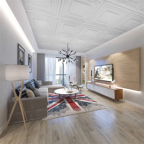 09 50 00 ceilings revitcity division: Art3d Decorative Drop Ceiling Tile 2x2 Pack of 12pcs, Glue ...
