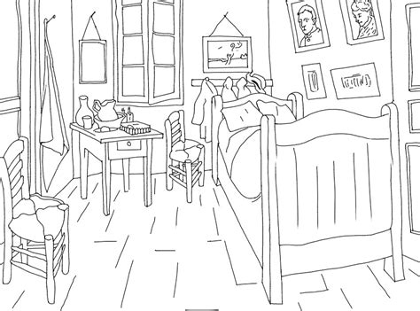 Coloriage Art Tableaux célèbres  Van Gogh La chambre à coucher 8