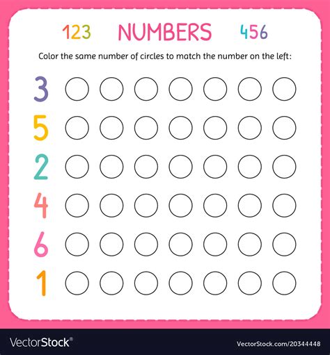 Numbers For Kids Worksheet For Kindergarten Vector Image