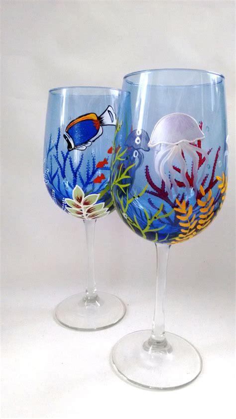 Ocean Wine Glasses Hand Painted Wine Glasses T T Idea Keepsake Bridesmaid S T
