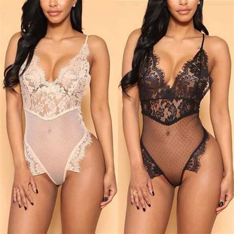 bkld new 2018 summer women hollow out floral lace skinny bodycon short jumpsuits sheer sexy v
