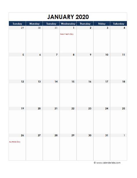 2020 Australia Monthly Excel Calendar Free Printable Templates