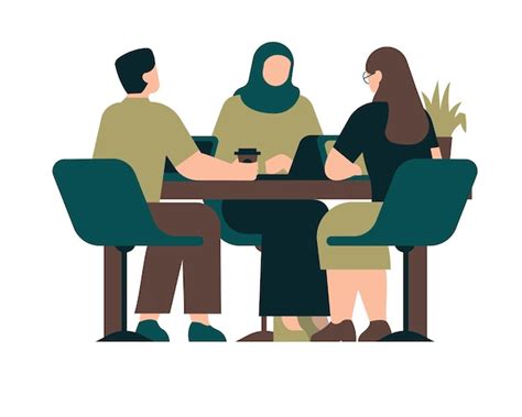 Premium Vector Group Of People Sitting At The Table In Cafe Flat