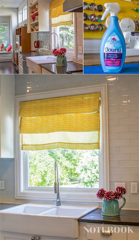 Tension curtain rods are the secret to this simple draped window treatment. How to Make DIY Faux Roman Shades