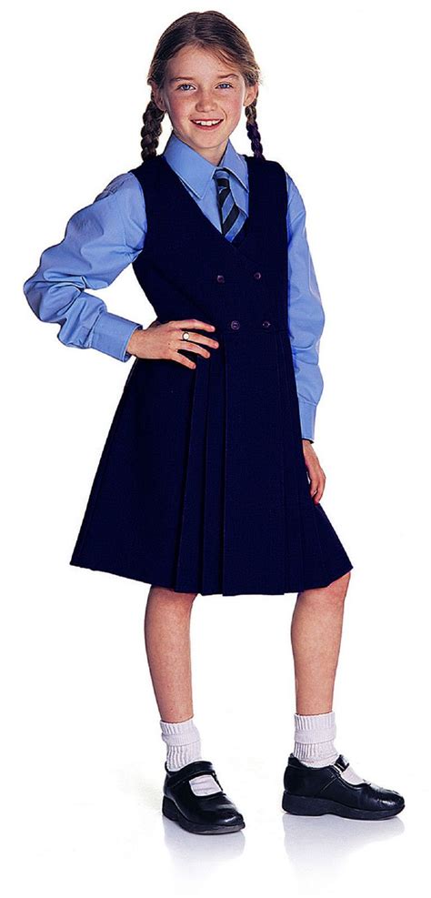 Girls School Uniform Pinafore 4 Button Up Pleated Dress