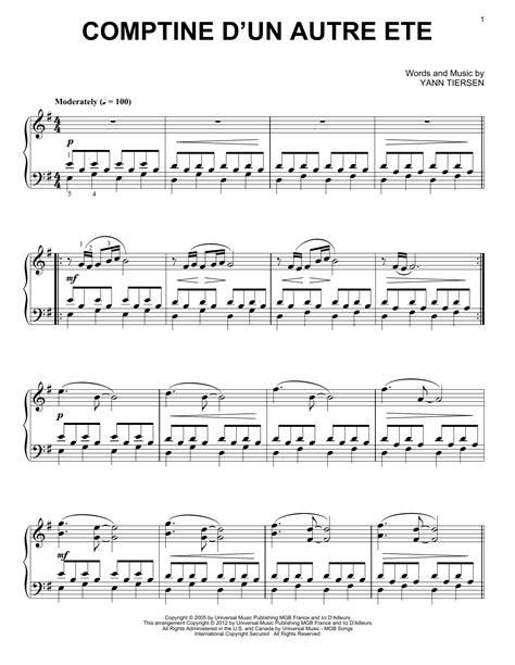 Sheet music includes 6 page(s). Comptine D'un Autre Eté (from Amélie) Sheet Music (con ...