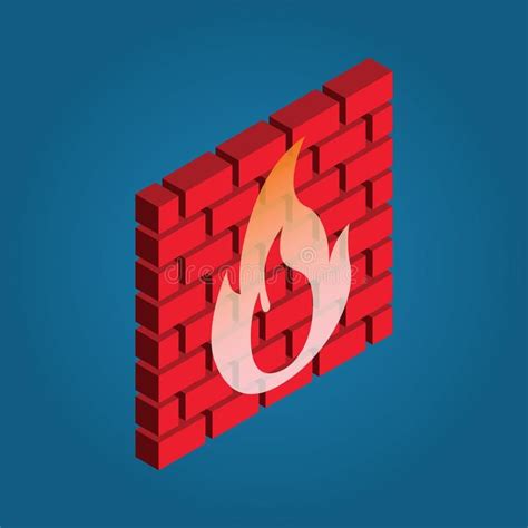 Firewall Icon Red Brick With Fire Vector Symbol In Isometric 3d Style