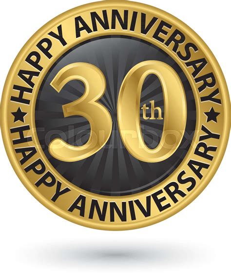 Happy 30th Years Anniversary Gold Label Vector Illustration Stock