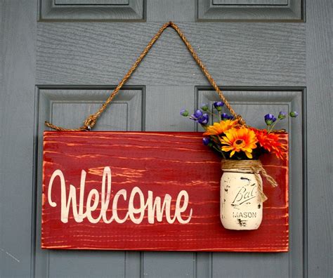 Country Welcome Sign Farmhouse Distressed Outdoor Hanging Etsy