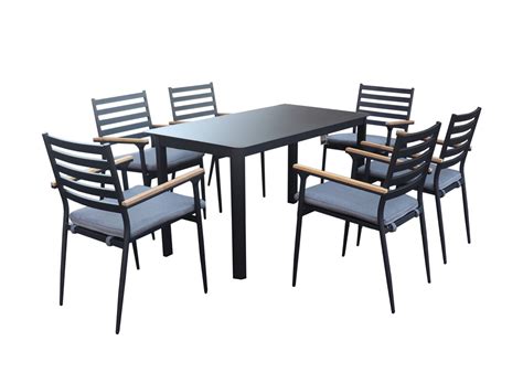 7 Piece Teak Aluminium Outdoor Table & Chairs | Quebec | Excalibur NZ