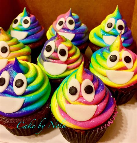 Who knows, but to celebrate these invaluable little faces of joy/pain/fear/laughter/etc. It was bound to happen...rainbow poo emoji cupcakes sprinkled with plenty of glittery disco dust ...