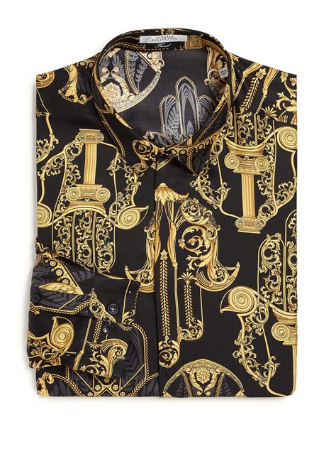 Versace Baroque Print Silk Shirt In Black Gold Metallic For Men Lyst