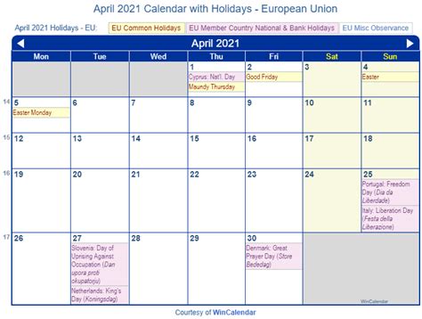 Print Friendly April 2021 Eu Calendar For Printing