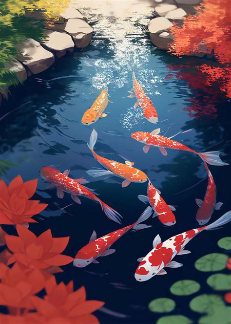 Pond Koi Fish Aesthetic Poster Picture Metal Print Paint By Leika