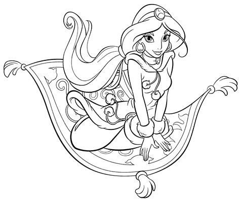 Jasmine On The Carpet From Aladdin Coloring Page Free Printable Coloring Pages