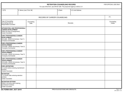 Da Form 4591 Download Fillable Pdf Or Fill Online Retention Counseling