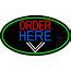 Order Here With Down Arrow Oval Green Border Neon Sign 
