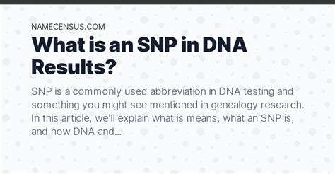 What Is An Snp In Dna Results