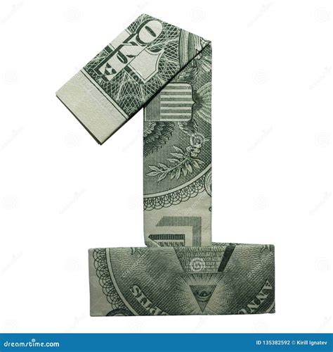 Money Origami Digit 1 Number Real One Dollar Bill Isolated On White