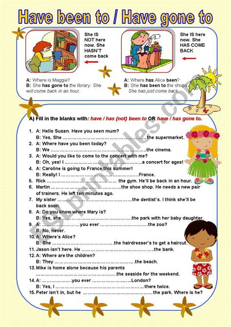 Have Been To Have Gone To Esl Worksheet By Vickyvar