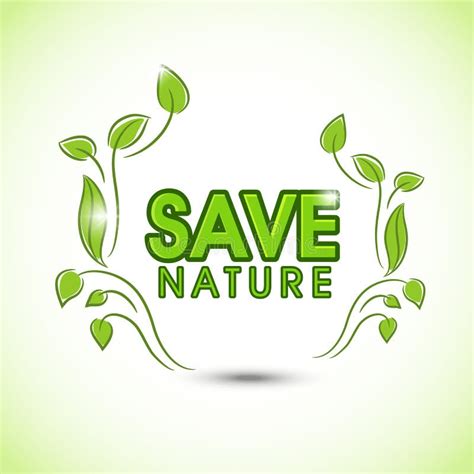 Save Nature Text With Green Leaves Stock Illustration Illustration