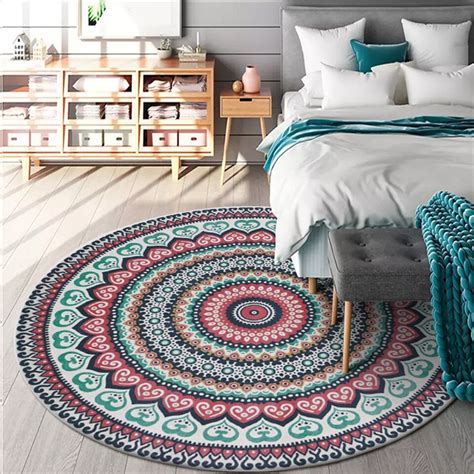 Red Green Mandala Carpet Round Bohemia Decor Ethnic Rug Home Bedroom