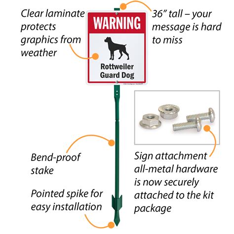 Warning Rottweiler Guard Dog Sign And Stake Kit For Yard Sku K 7634