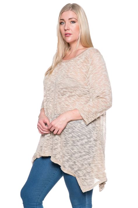 Womens Casual Crew Neck Knit Loose Fit Plus Size Top Mocha Made In Usa Plus Size Tops Casual