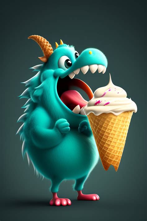 lexica cartoon monster eating ice cream