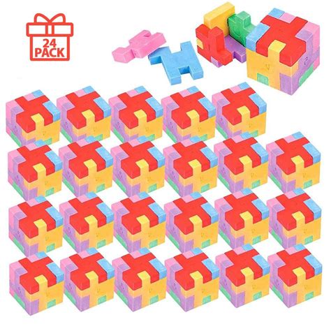 Puzzle Cube Eraser Pack Of 24 Assorted Colored Rubiks Block Jigsaw